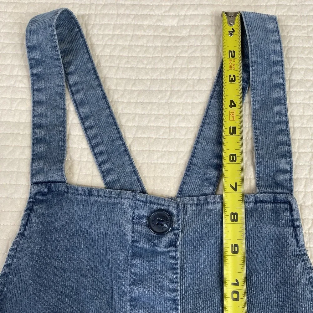 American Eagle Womens Corduroy Skirt Overalls Size M Blue Button Front Pockets